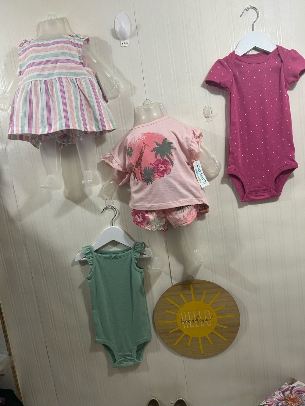 Carter's Pink Polka Dot Bodysuit with Mint Green and Pastel Stripe Sets